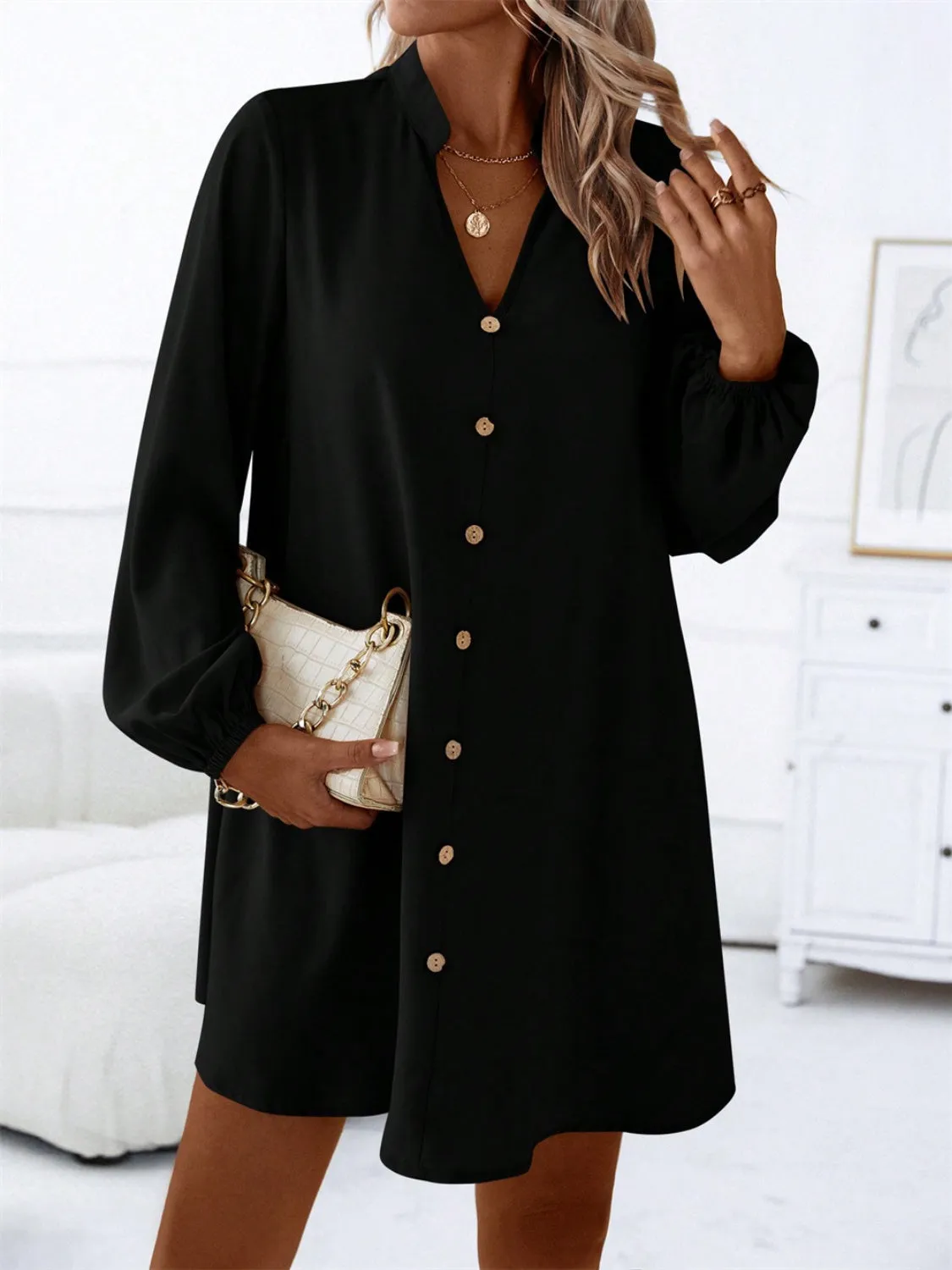 🌟 Notched Long Sleeve Mini Dress 🌟