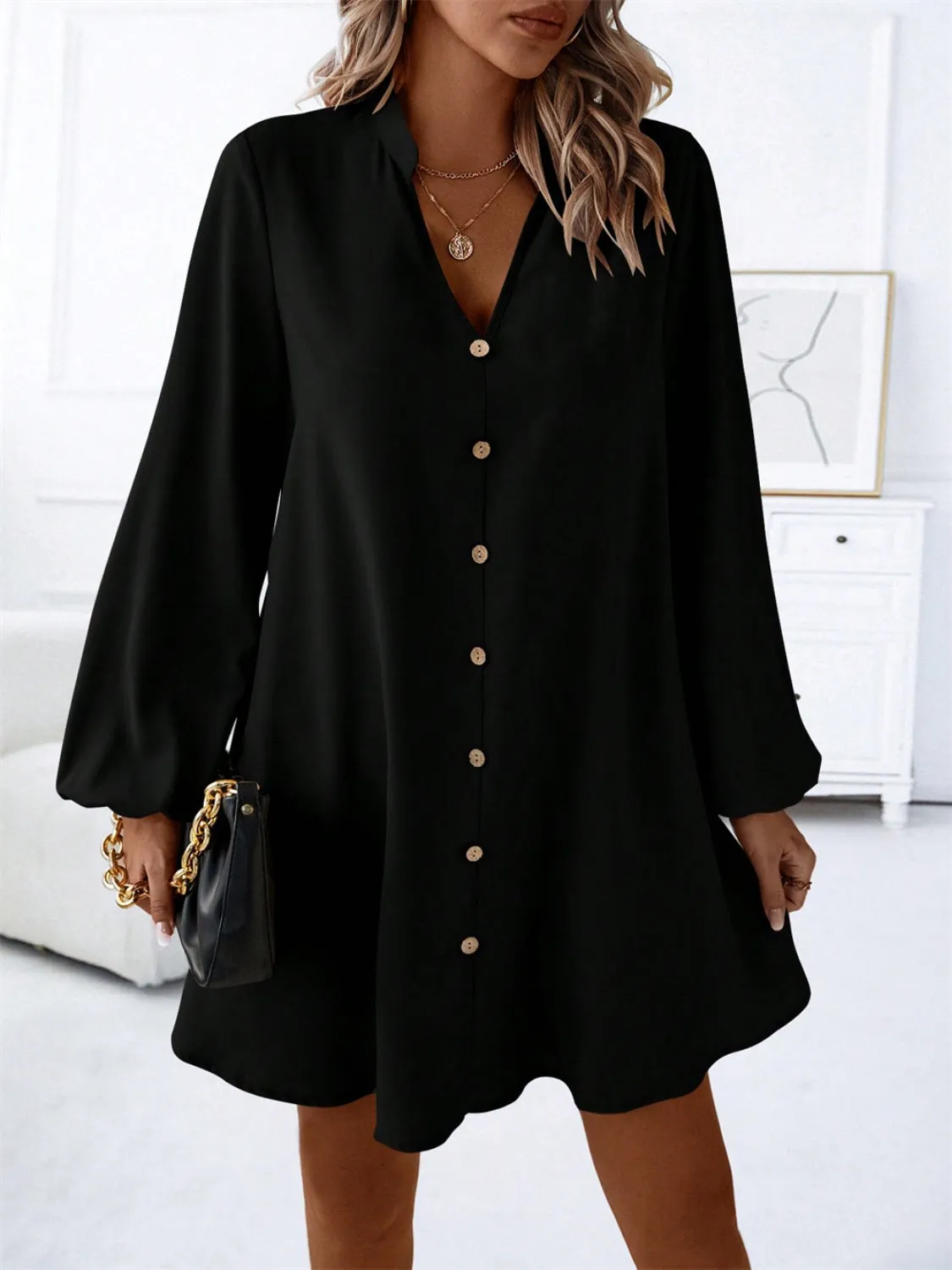 🌟 Notched Long Sleeve Mini Dress 🌟