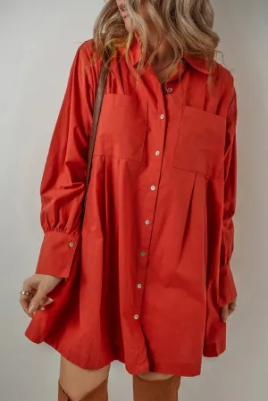 🌟 Pocketed Button Down Long Sleeve Shirt Dress 🌟