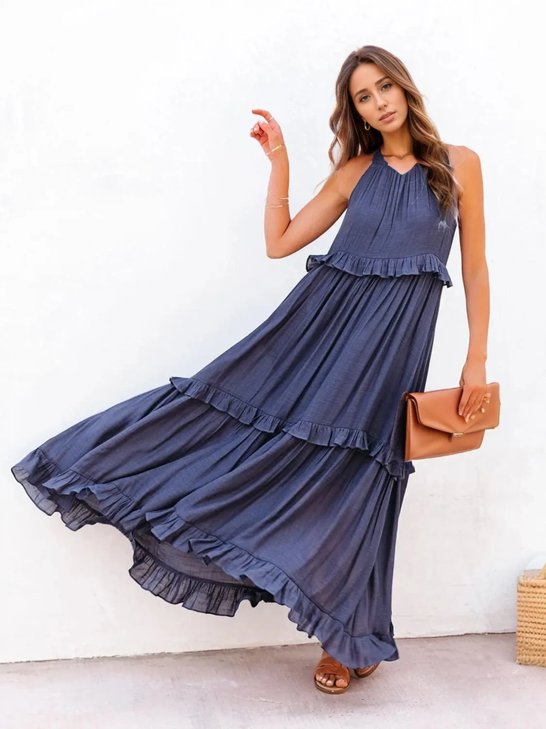 🌸 Ruffled Sleeveless Tiered Maxi Dress with Pockets 🌸