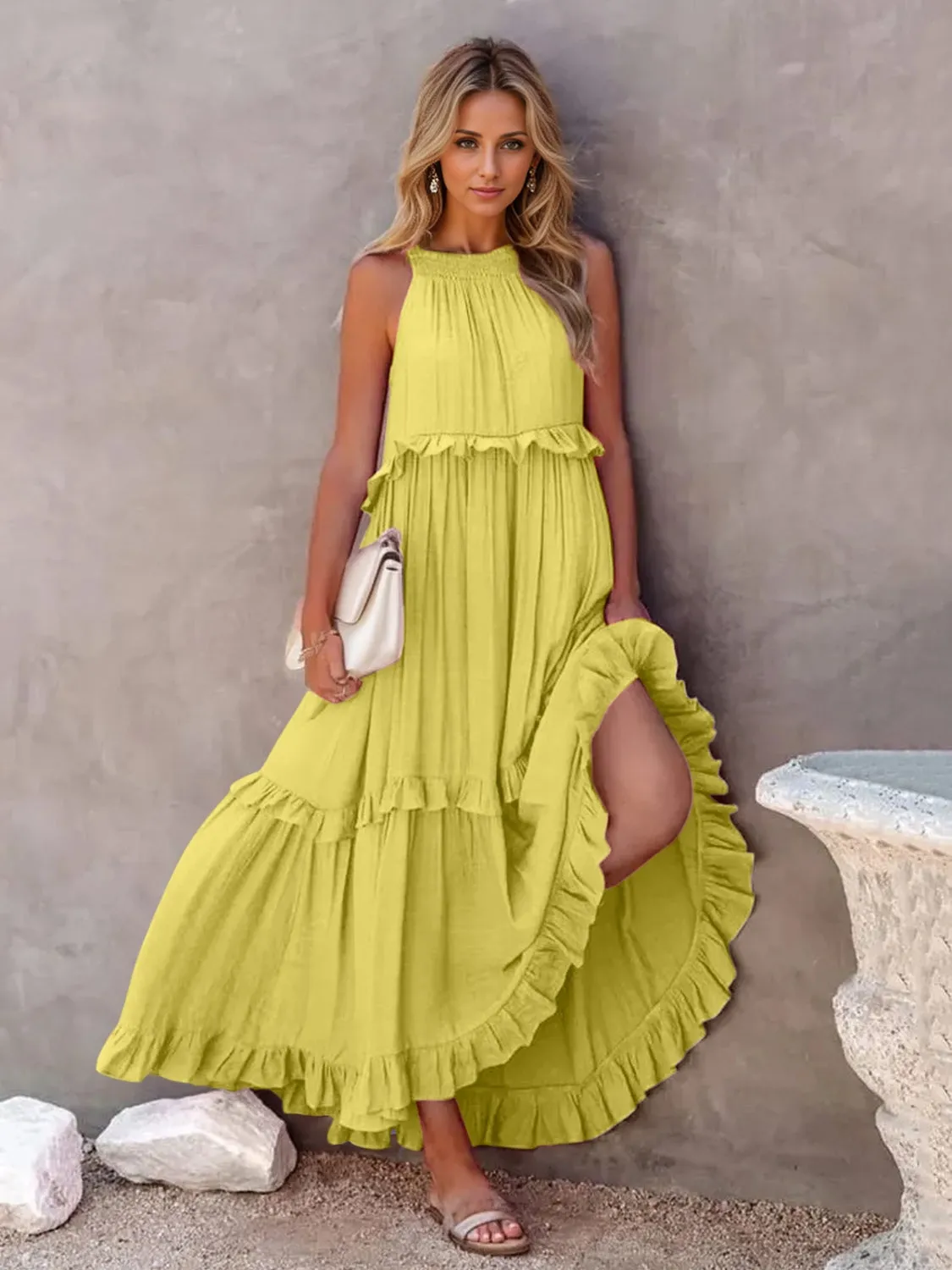 🌸 Ruffled Sleeveless Tiered Maxi Dress with Pockets 🌸