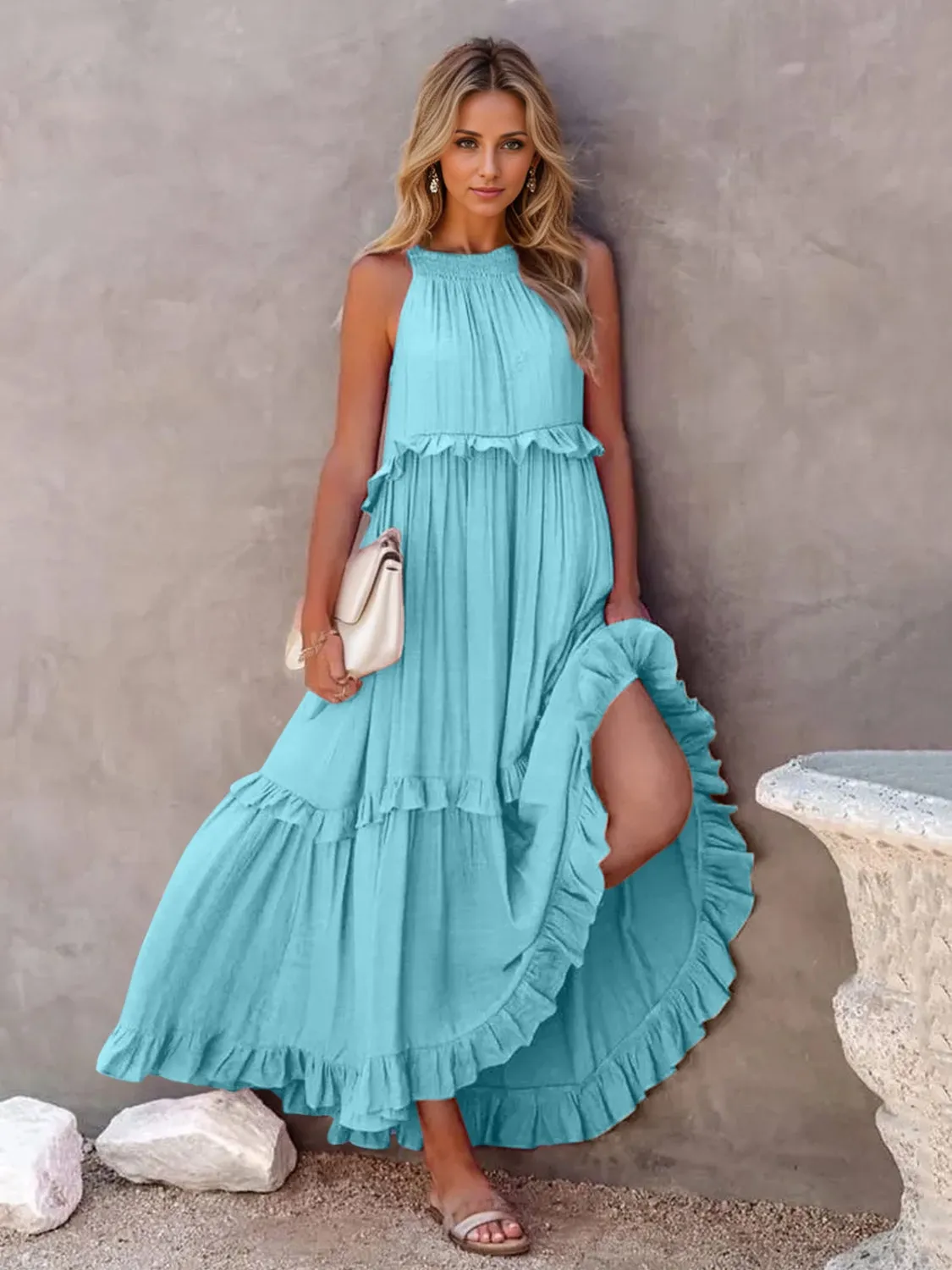 🌸 Ruffled Sleeveless Tiered Maxi Dress with Pockets 🌸