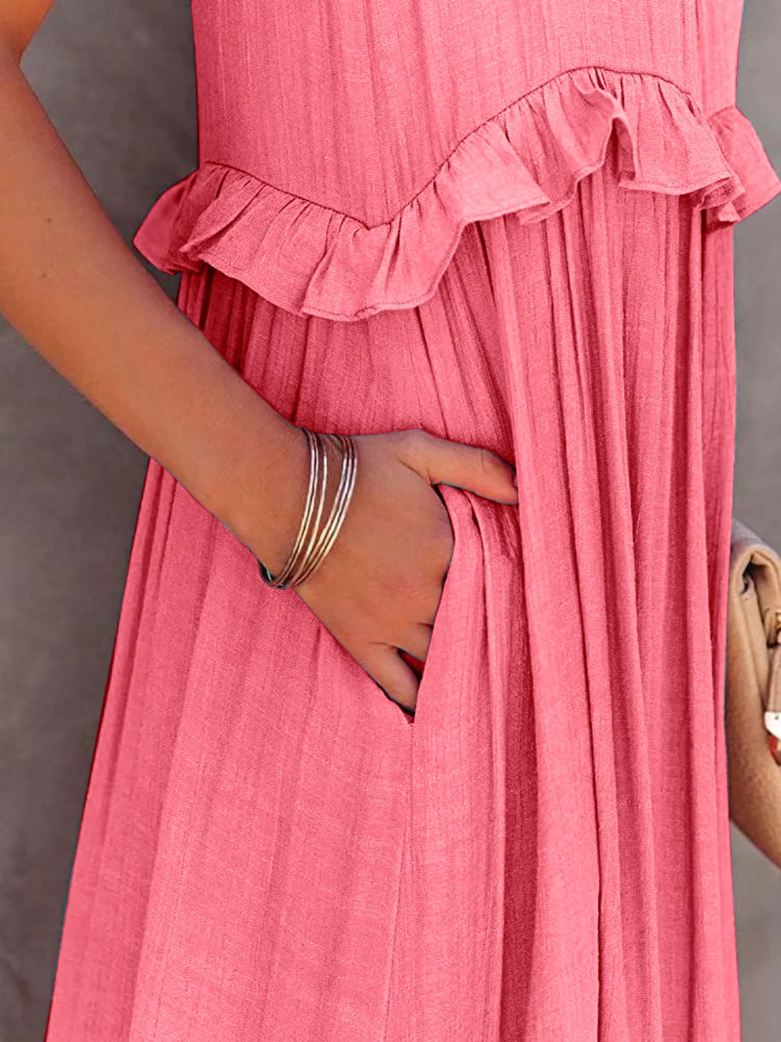 🌸 Ruffled Sleeveless Tiered Maxi Dress with Pockets 🌸