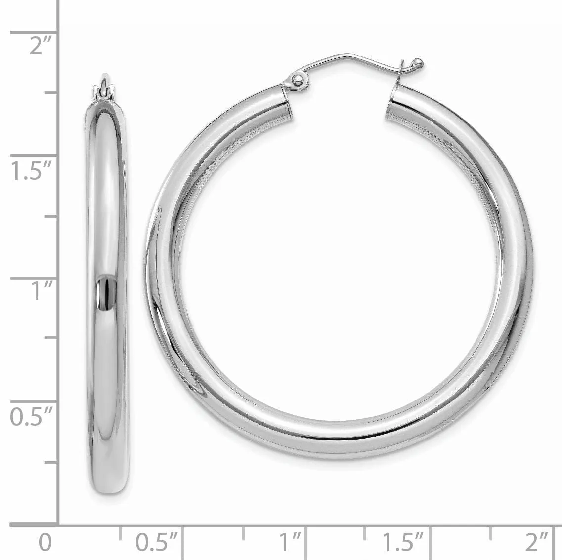 14k White Gold Polished 4MM Lightweight Round Hoop