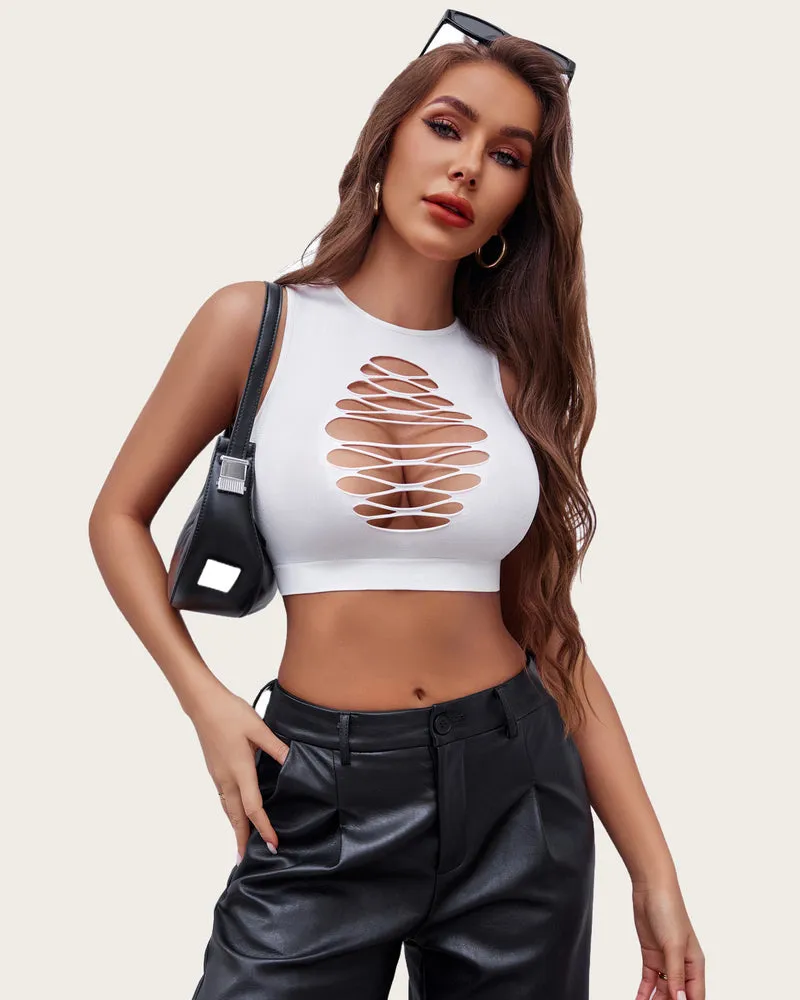 2/3 Pack Fishnet Top Cut Out Crops