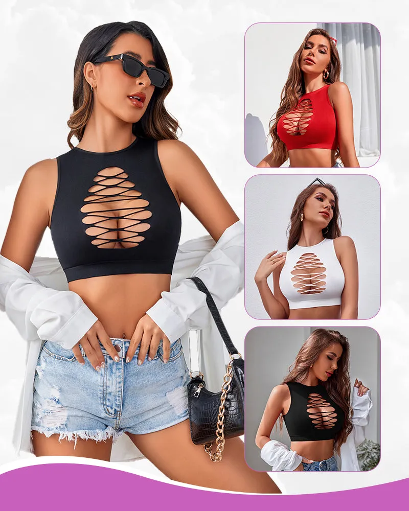 2/3 Pack Fishnet Top Cut Out Crops