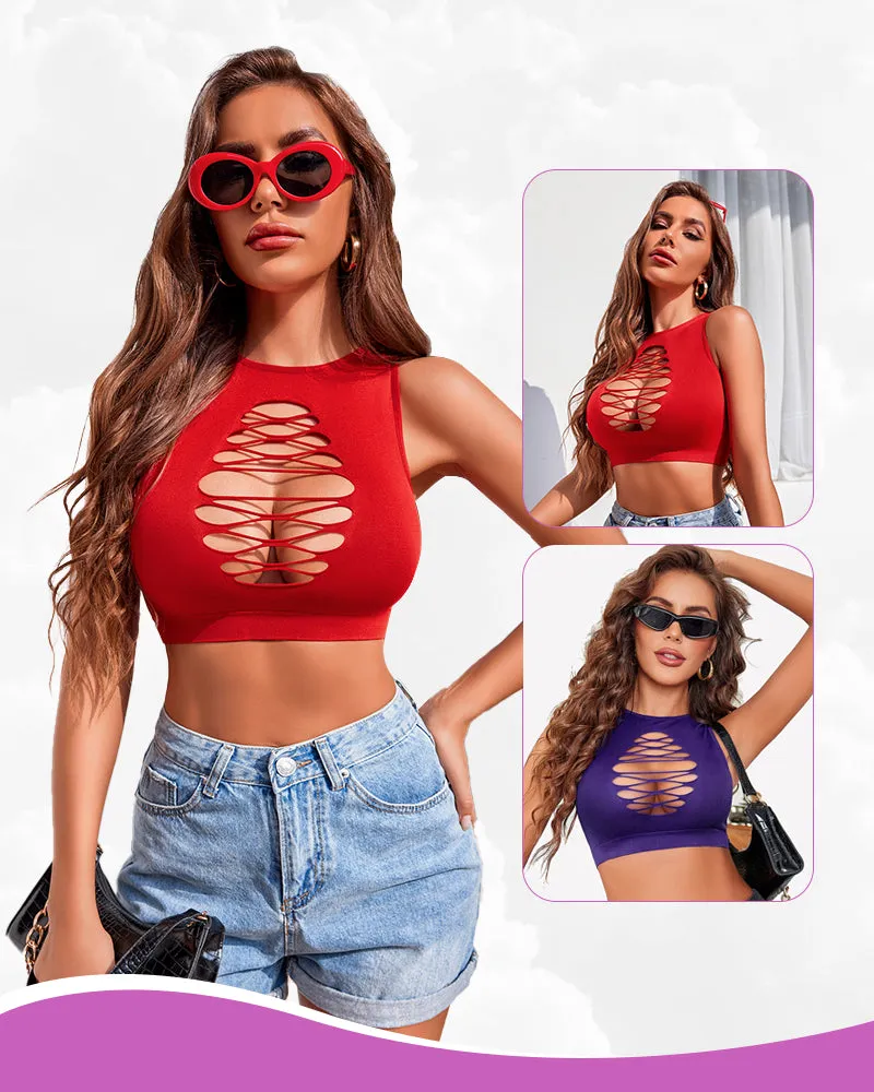 2/3 Pack Fishnet Top Cut Out Crops