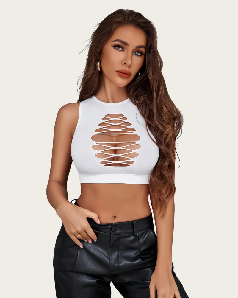 2/3 Pack Fishnet Top Cut Out Crops