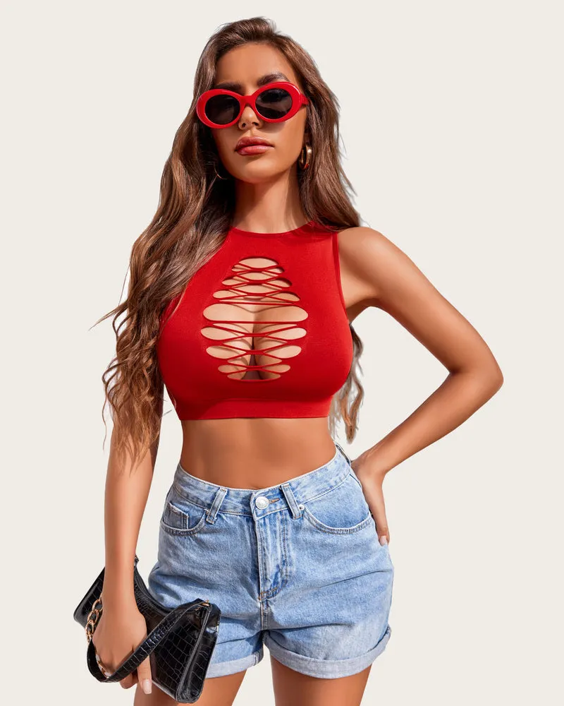 2/3 Pack Fishnet Top Cut Out Crops