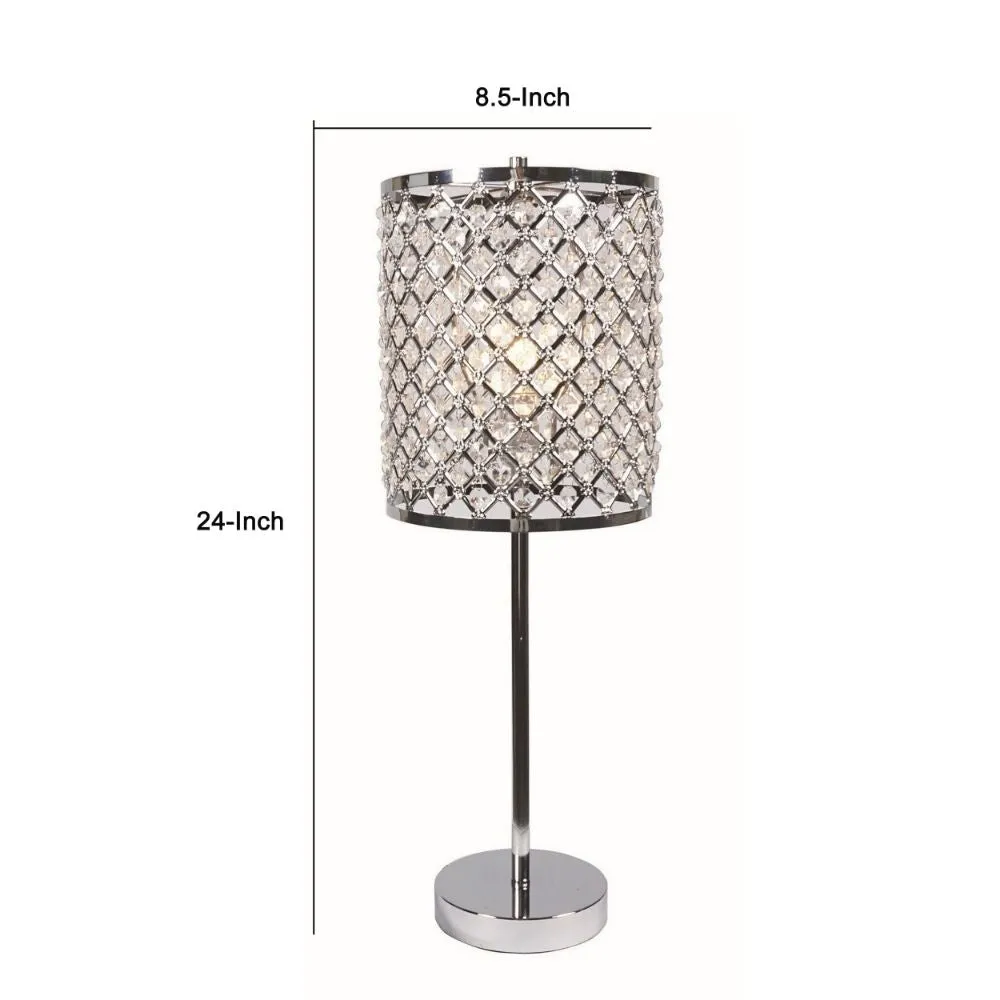 24" Table Lamp, Crystal Shade, Metal Accents, Chrome By Casagear Home