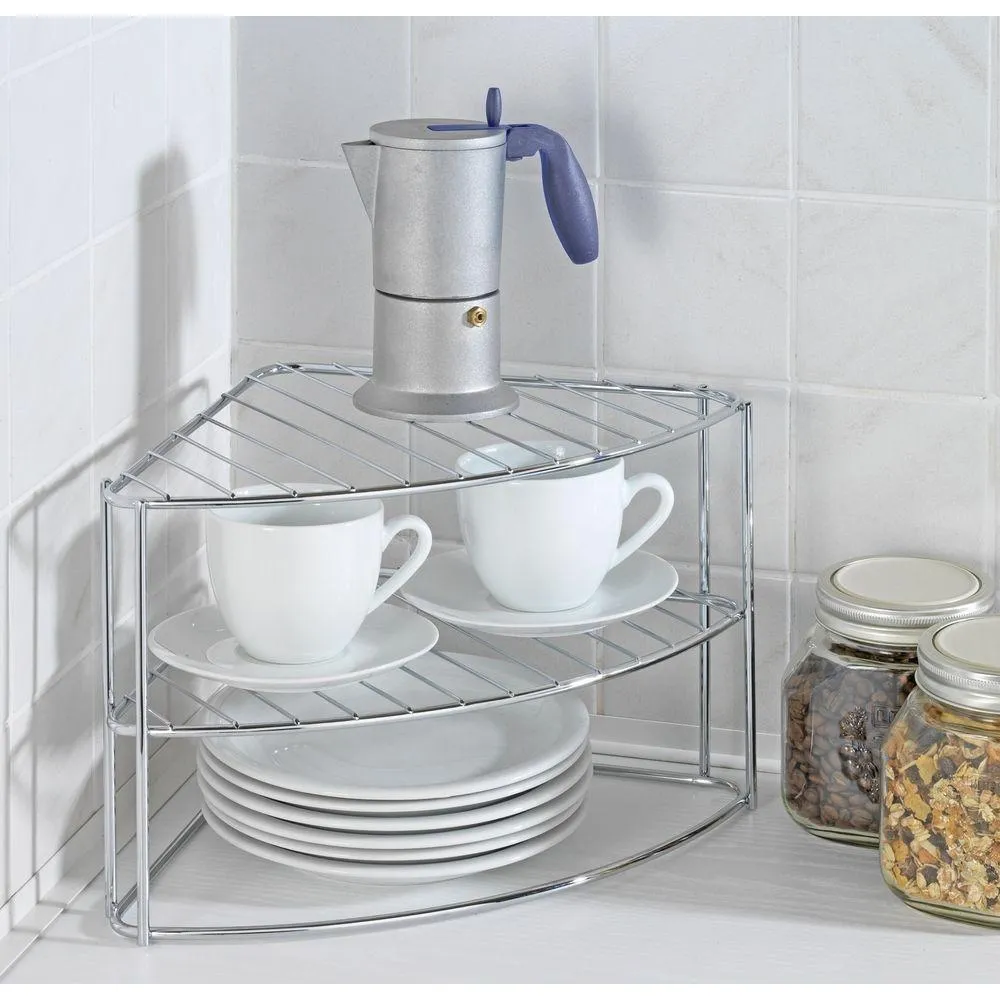 3 Tier Corner Plate Stacker & Pantry Shelf Chrome