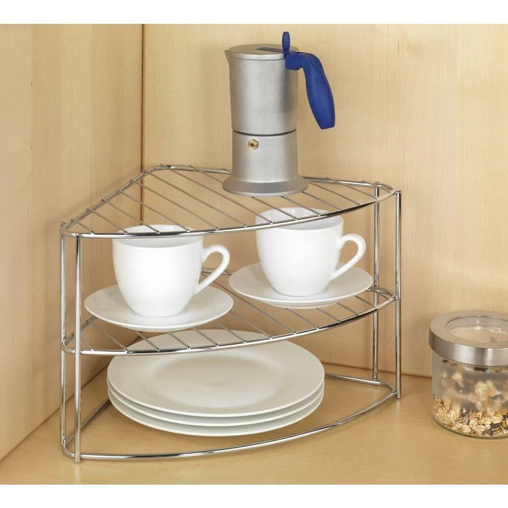 3 Tier Corner Plate Stacker & Pantry Shelf Chrome