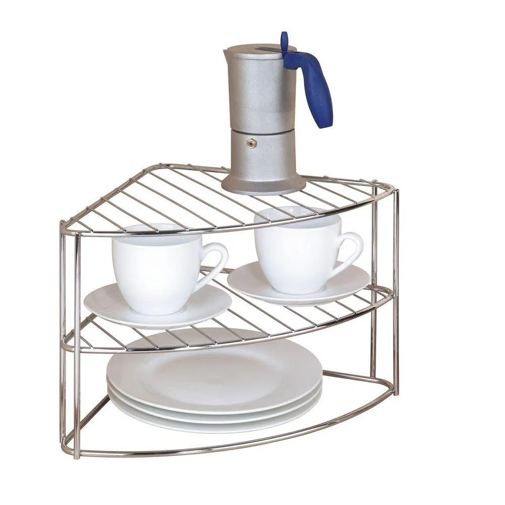 3 Tier Corner Plate Stacker & Pantry Shelf Chrome