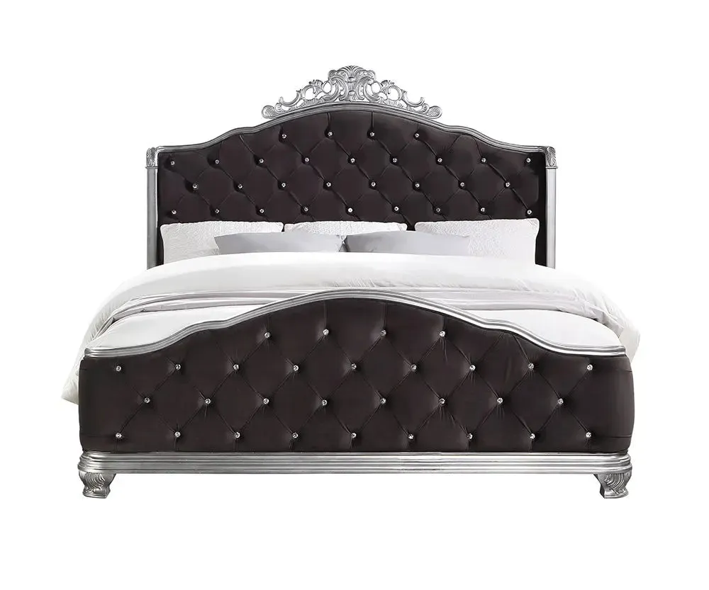 Addisyn California King Bed w/Tufted Headboard and Footboard, Fabric & Vintage Platinum