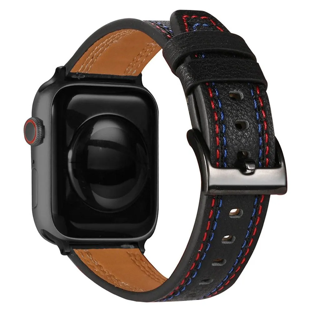 Apple Watch (45mm) stylish genuine leather watch strap - Black