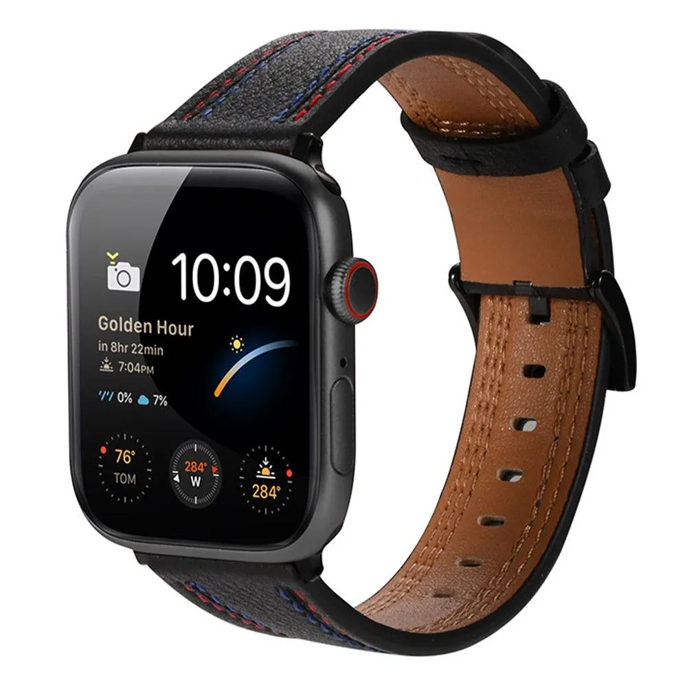 Apple Watch (45mm) stylish genuine leather watch strap - Black