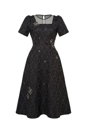 Azalea A-line Round Neck Brocade Midi Dress