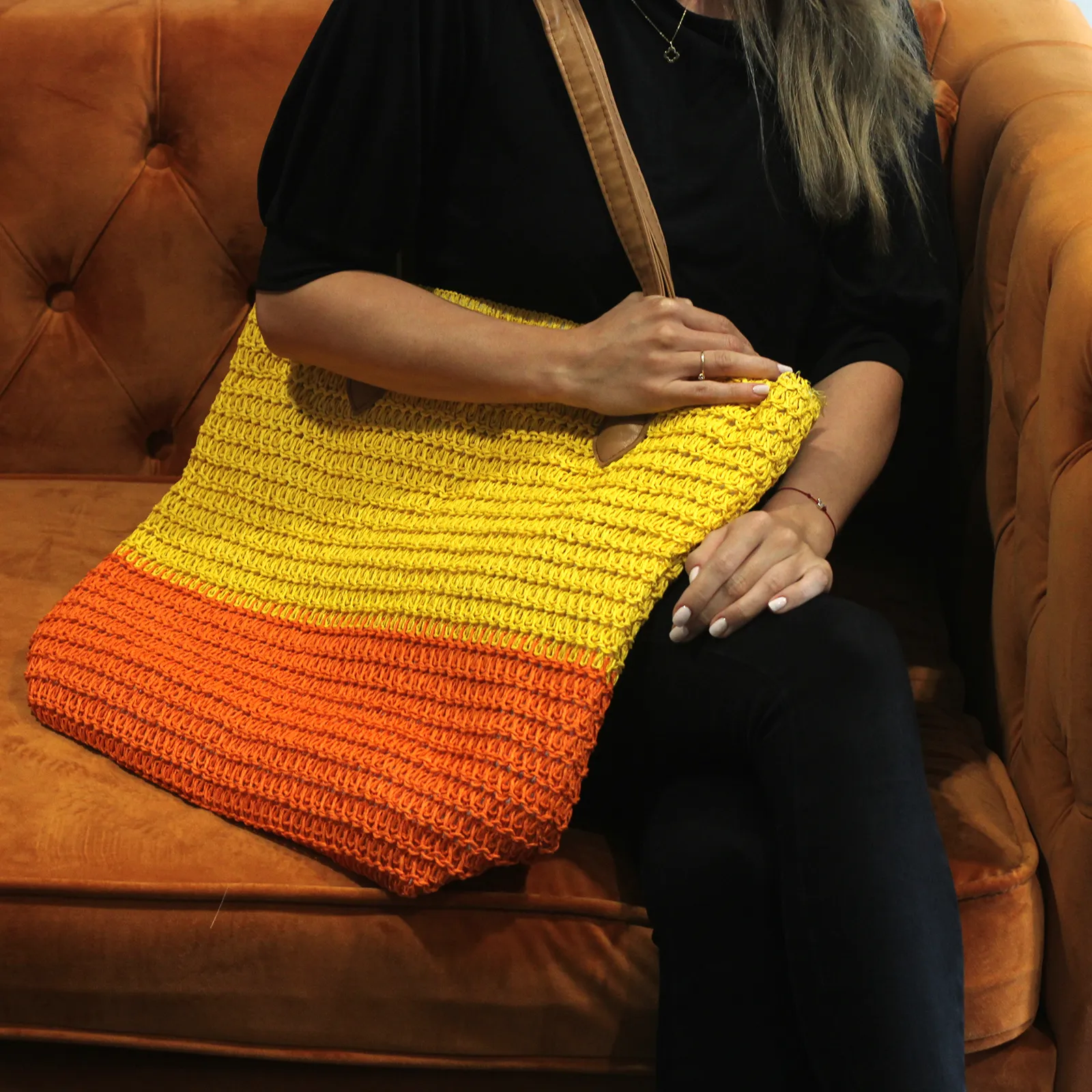 Back to the Bazaar Bag in Yellow & Orange - Perfect Everyday Bag for Groceries & Beach Towels