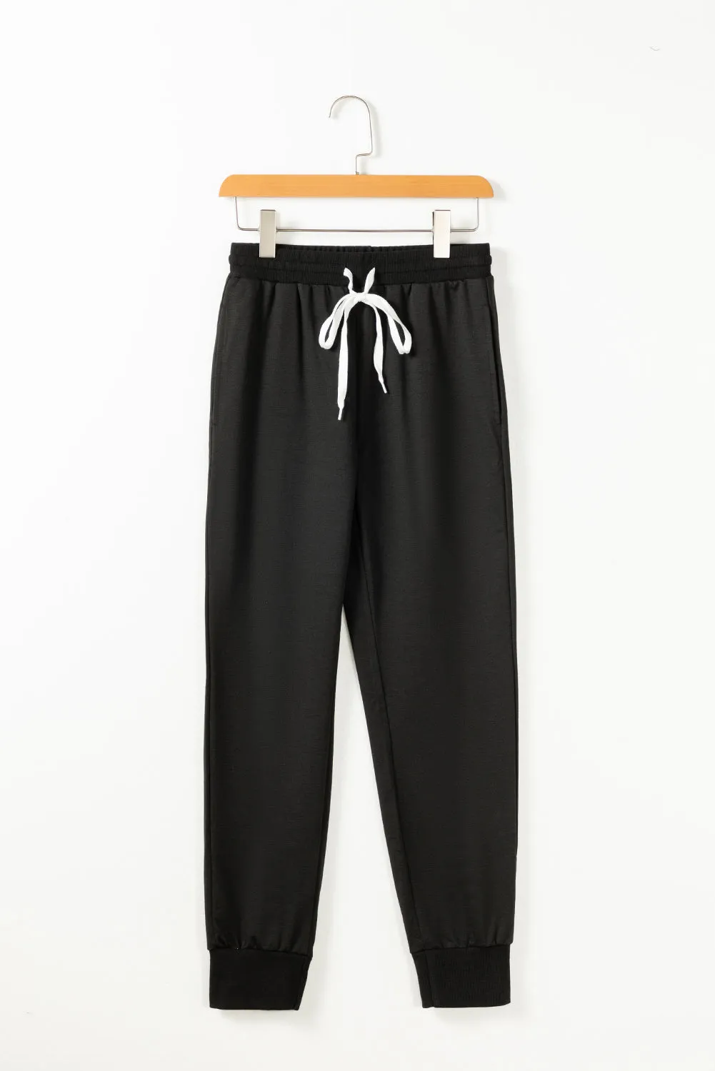 Black Drawstring Hoodie and High Waist Pants Lounge Set