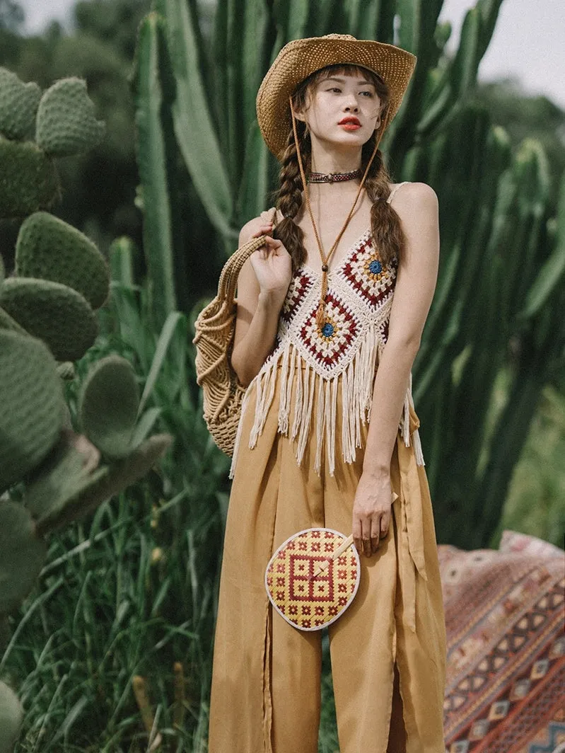 Bohemian Tassel Spaghetti-strap Camisole Top