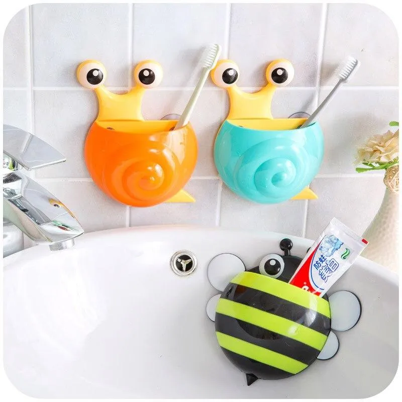 Cartoon Snail /Bee Design Suction Toothbrush Toothpaste Holders