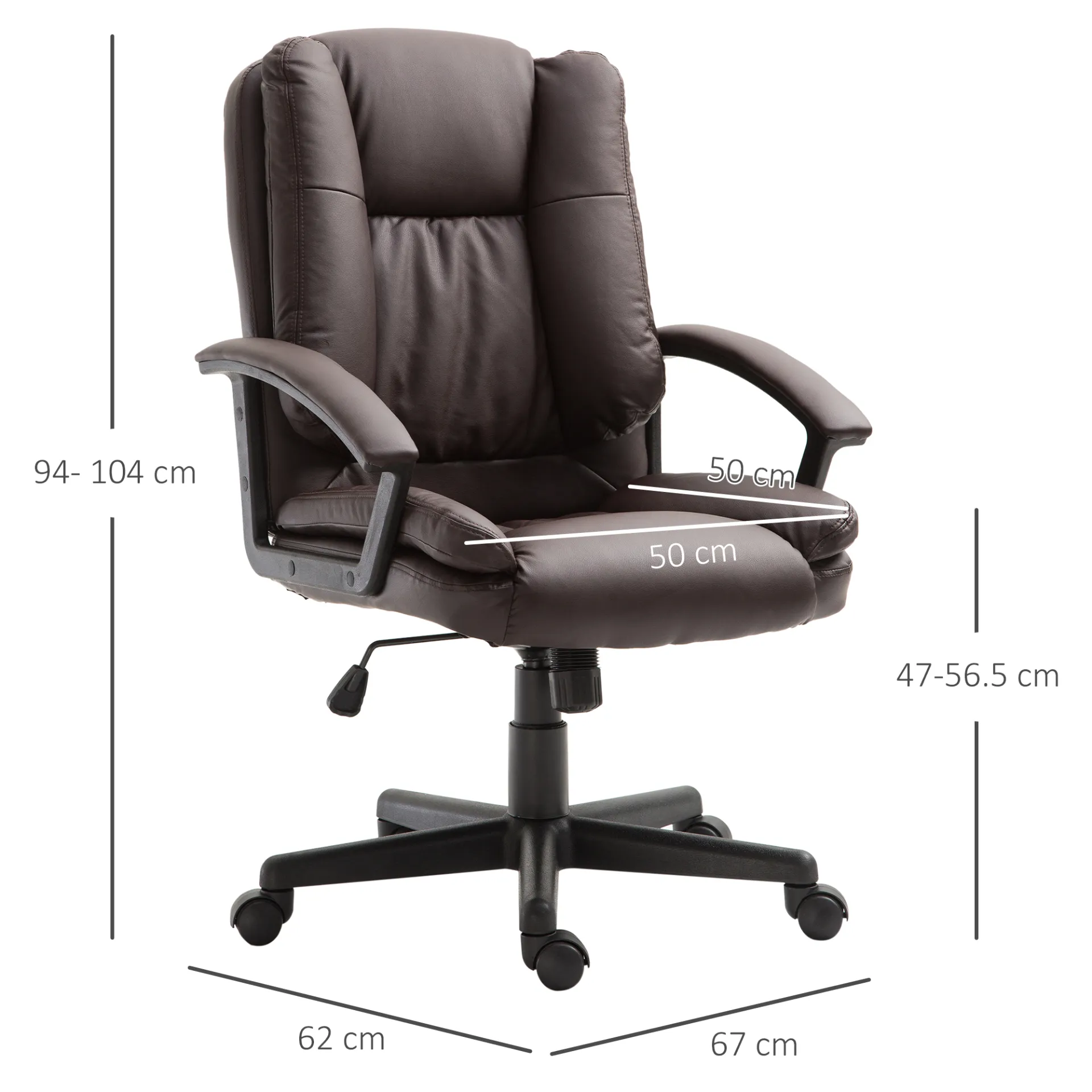 Comfort & Style: HOMCOM Swivel Executive Office Chair - Mid Back Faux Leather Desk Chair, Brown