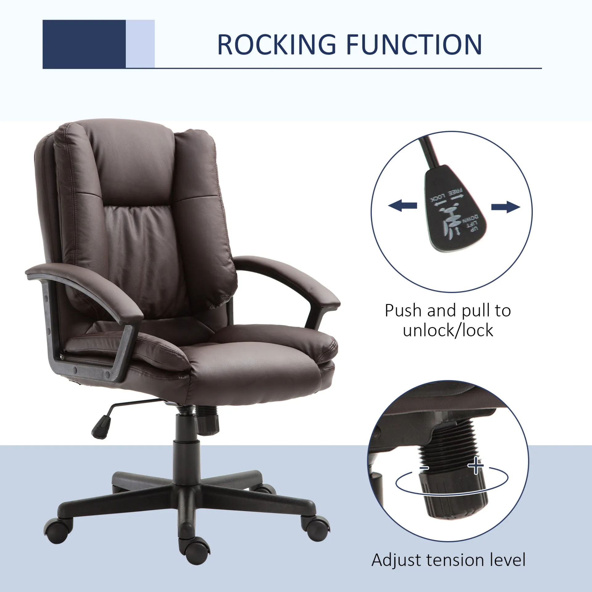 Comfort & Style: HOMCOM Swivel Executive Office Chair - Mid Back Faux Leather Desk Chair, Brown