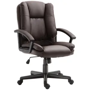 Comfort & Style: HOMCOM Swivel Executive Office Chair - Mid Back Faux Leather Desk Chair, Brown