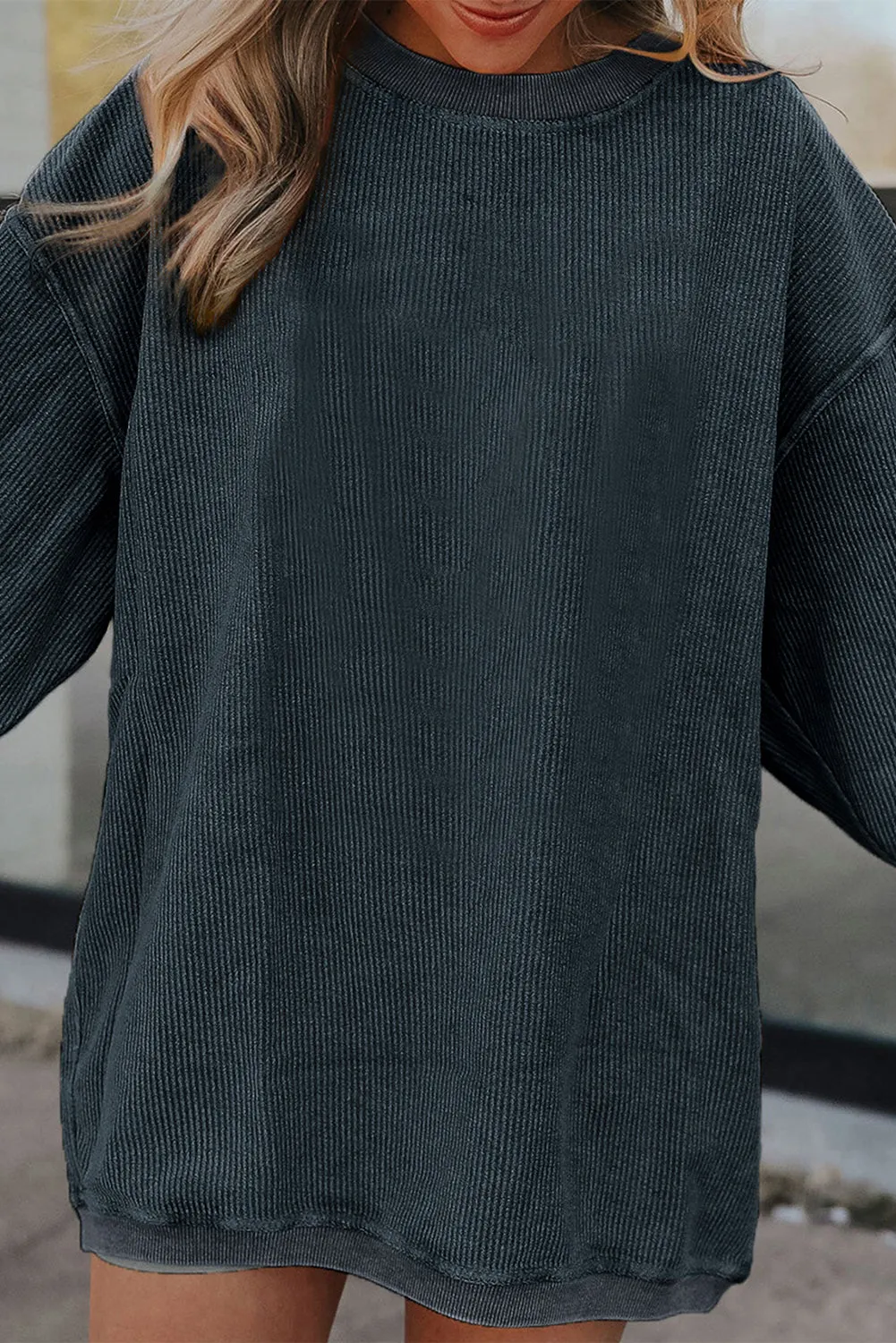 Dark Grey Ribbed Corded Oversized Sweatshirt