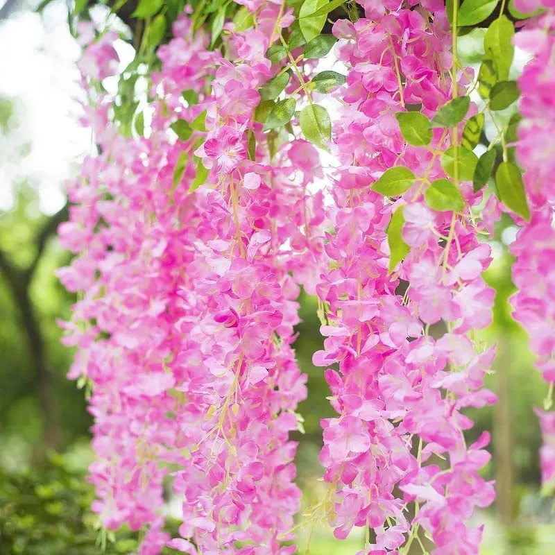 Deehome (Pack of 12) Artificial Hanging Wisteria Flower Vine| Hanging Silk Wisteria Orchid Flower Strings for Wedding Party, Garden Outdoor, Greenery, Wall Decoration (6 Pink   6 Purple=12 Pcs)