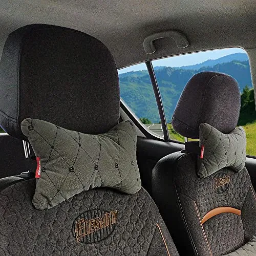 Elegant Velvet Fabric Car Neckrest/Neck Rest Pillow Set of 2 Grey(Cu_01)