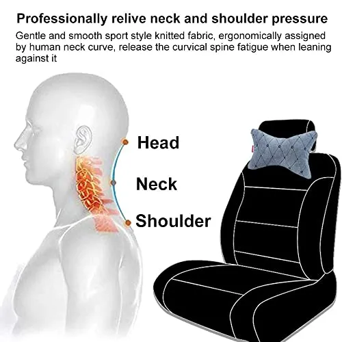 Elegant Velvet Fabric Car Neckrest/Neck Rest Pillow Set of 2 Grey(Cu_01)