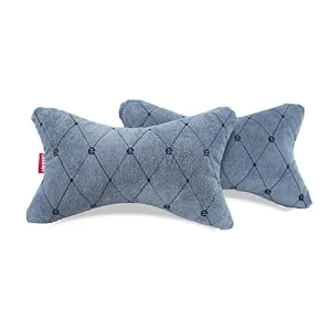 Elegant Velvet Fabric Car Neckrest/Neck Rest Pillow Set of 2 Grey(Cu_01)