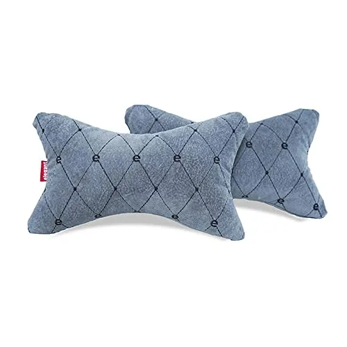 Elegant Velvet Fabric Car Neckrest/Neck Rest Pillow Set of 2 Grey(Cu_01)