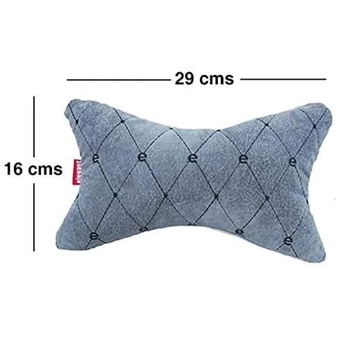 Elegant Velvet Fabric Car Neckrest/Neck Rest Pillow Set of 2 Grey(Cu_01)