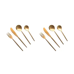 Ellementry Aura Gold Cutlery Set of 4 | Stainless Steel Set | Food Grade Silverware for Home & Kitchen | Dishwasher Safe | Cutlery Set for Dining Table | Spoon/Fork/Knife Set (Pack of 2)