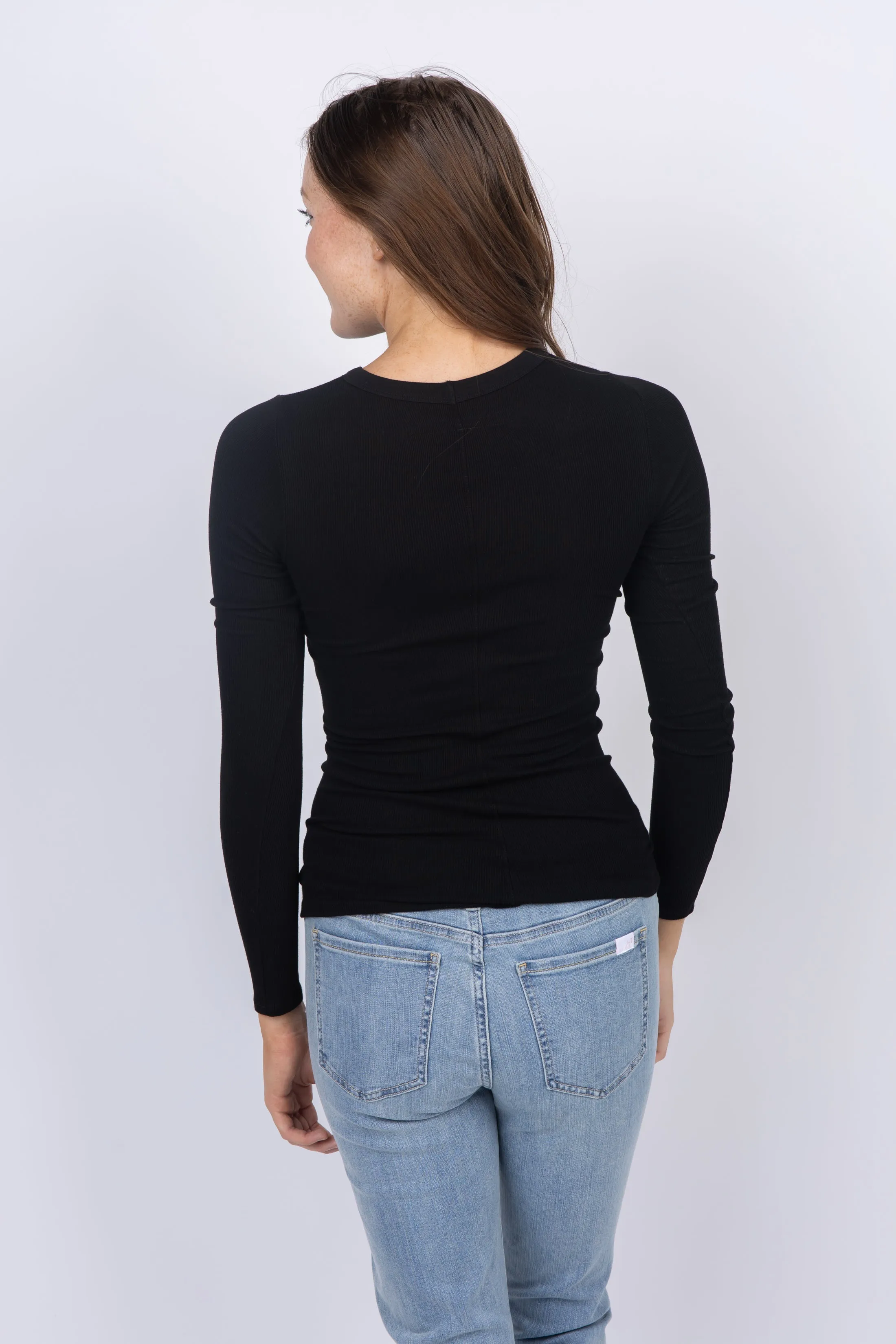 Enza Costa Silk Knit Long Sleeve Crew in Black