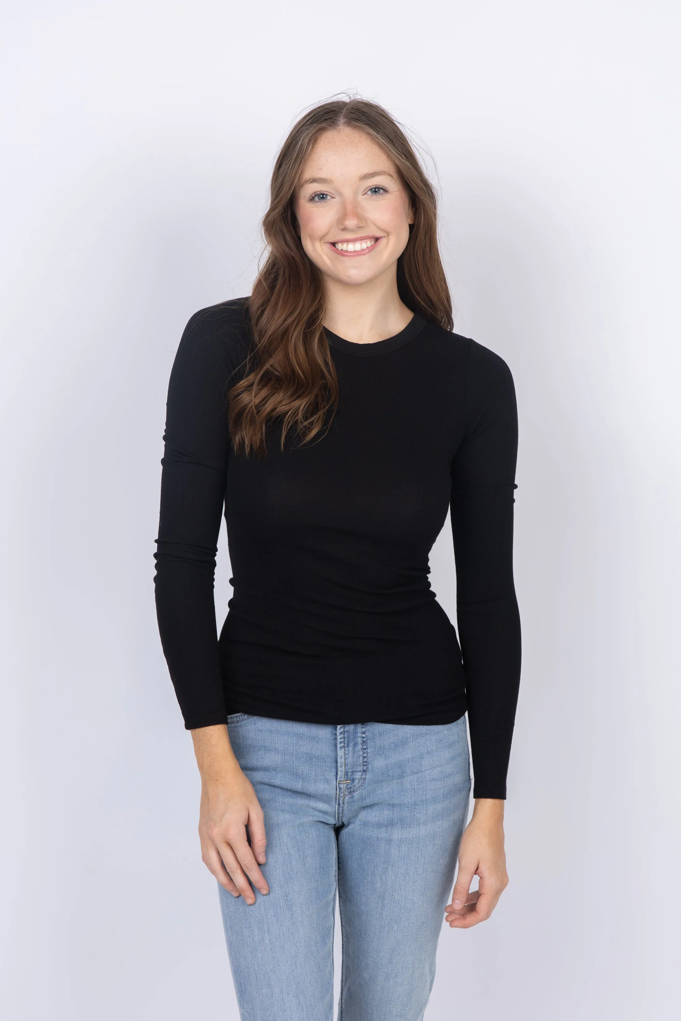 Enza Costa Silk Knit Long Sleeve Crew in Black