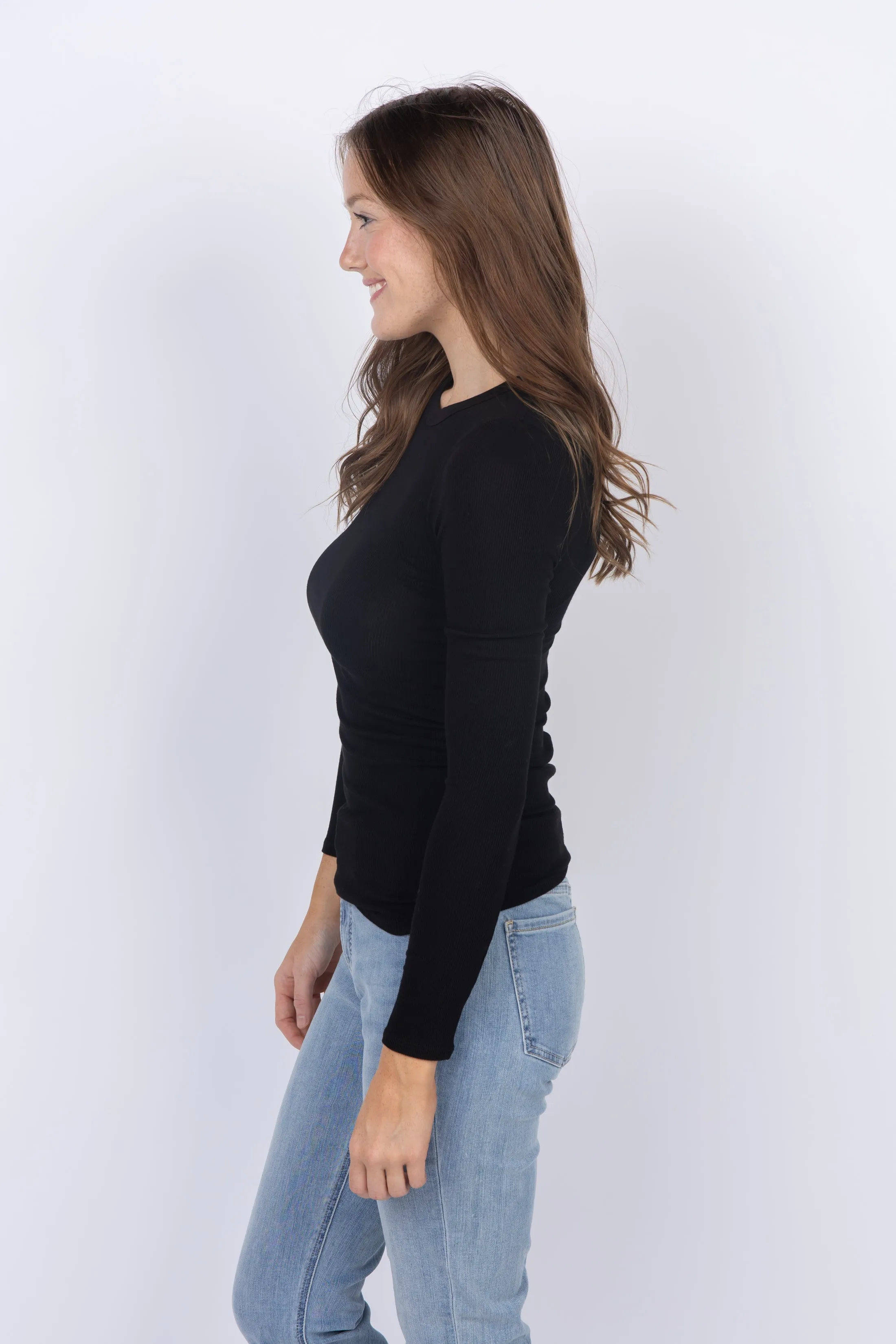 Enza Costa Silk Knit Long Sleeve Crew in Black