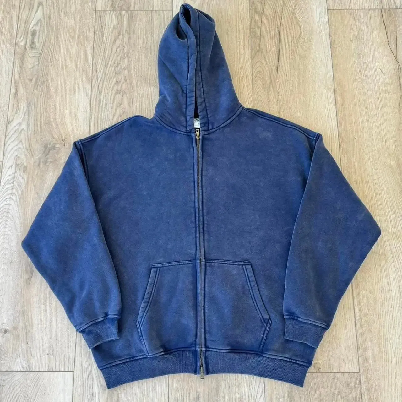 Faded Navy Blue Double Zip Up Hoodie