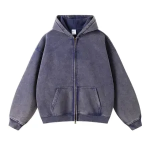 Faded Navy Blue Double Zip Up Hoodie