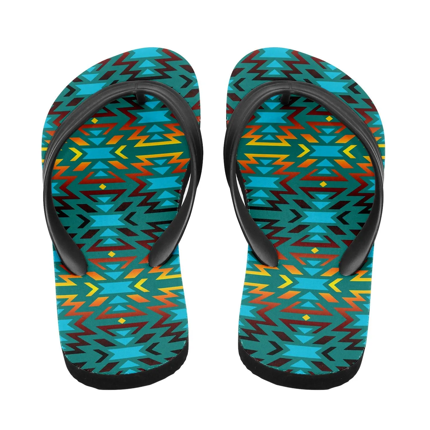 Fire Colors and Turquoise Teal Flip Flops