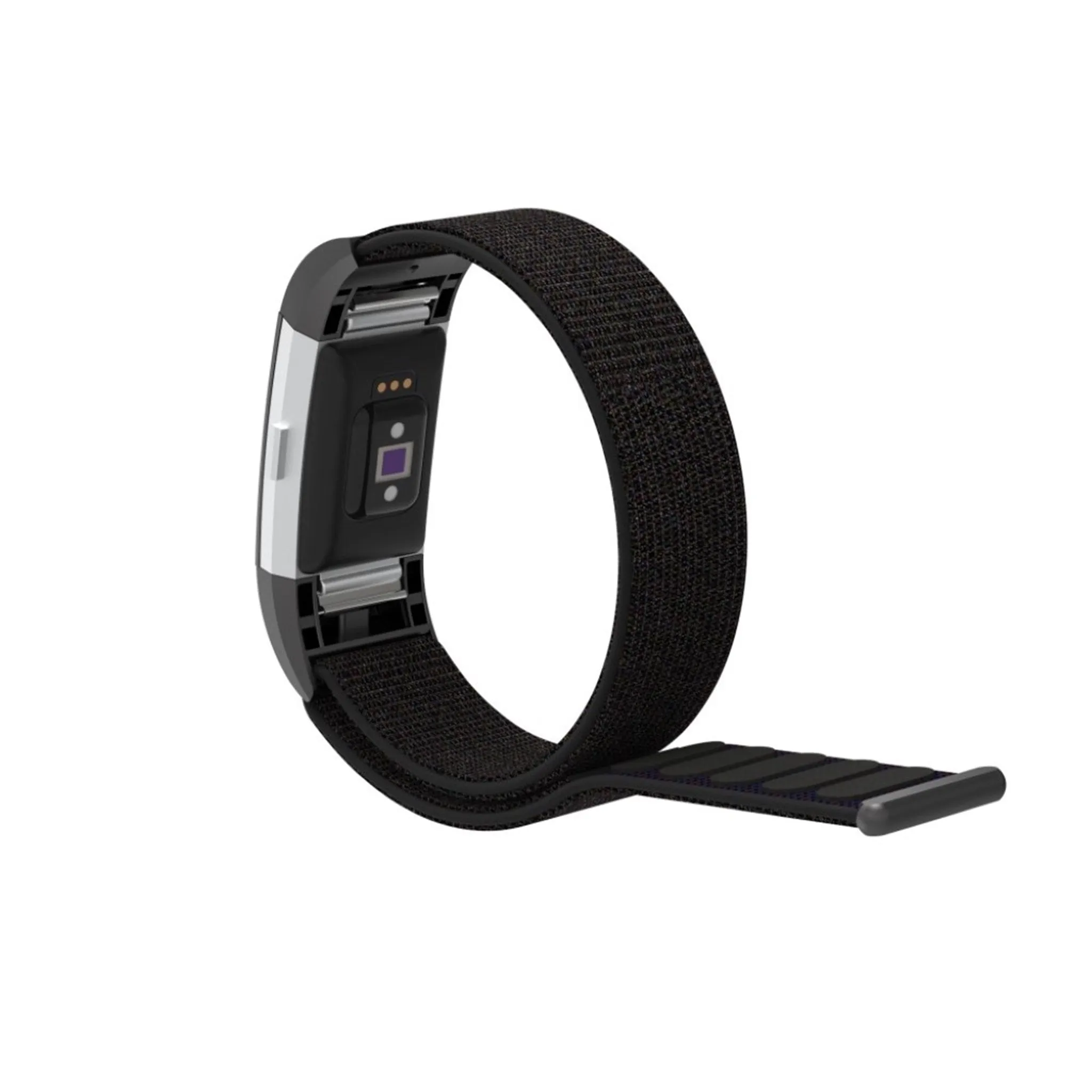 Fitbit Charge 2 velcro closure flexible nylon watch strap replacement - Matte Black