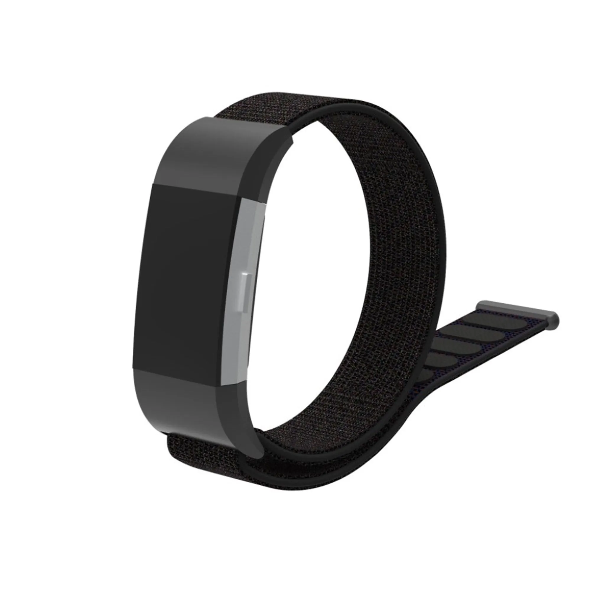 Fitbit Charge 2 velcro closure flexible nylon watch strap replacement - Matte Black