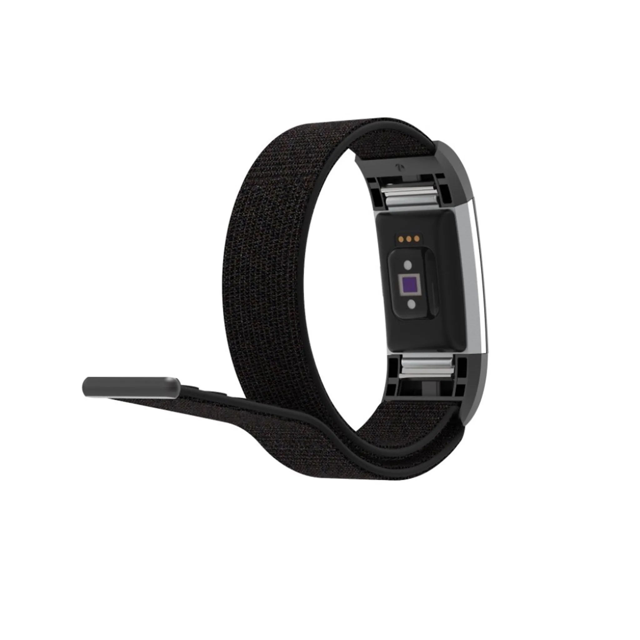 Fitbit Charge 2 velcro closure flexible nylon watch strap replacement - Matte Black