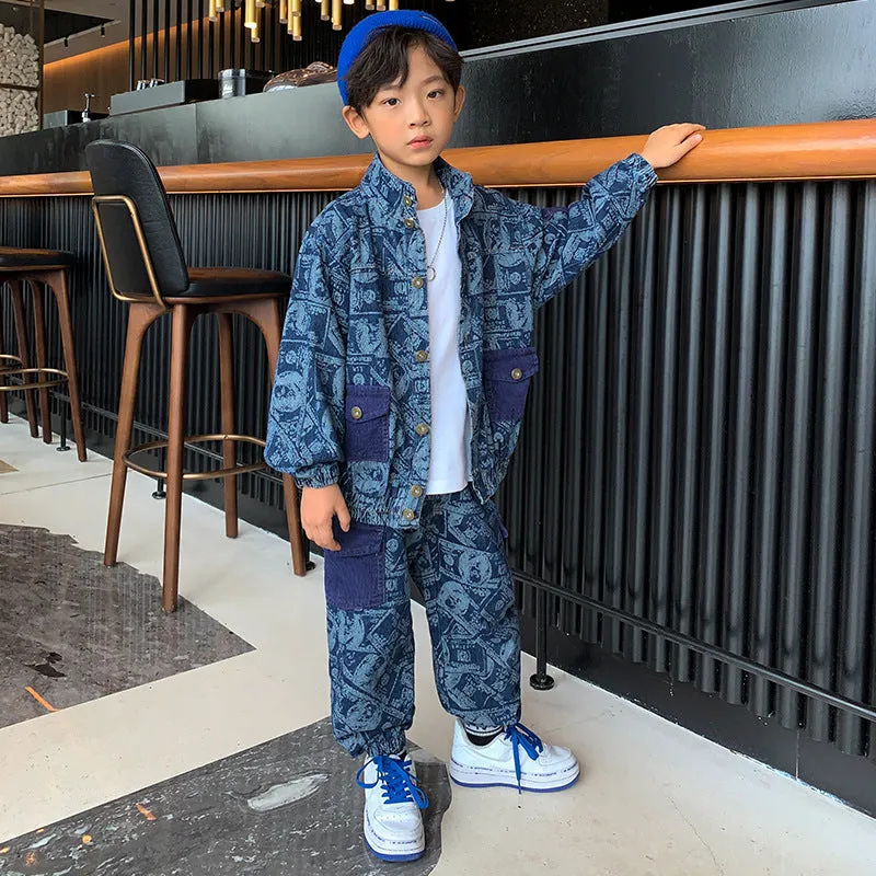 Handsome Boy Clothes Spring And Autumn Two Piece Set