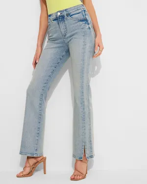 High Waisted Light Wash Vented Hem Bootcut Jeans in Light Wash