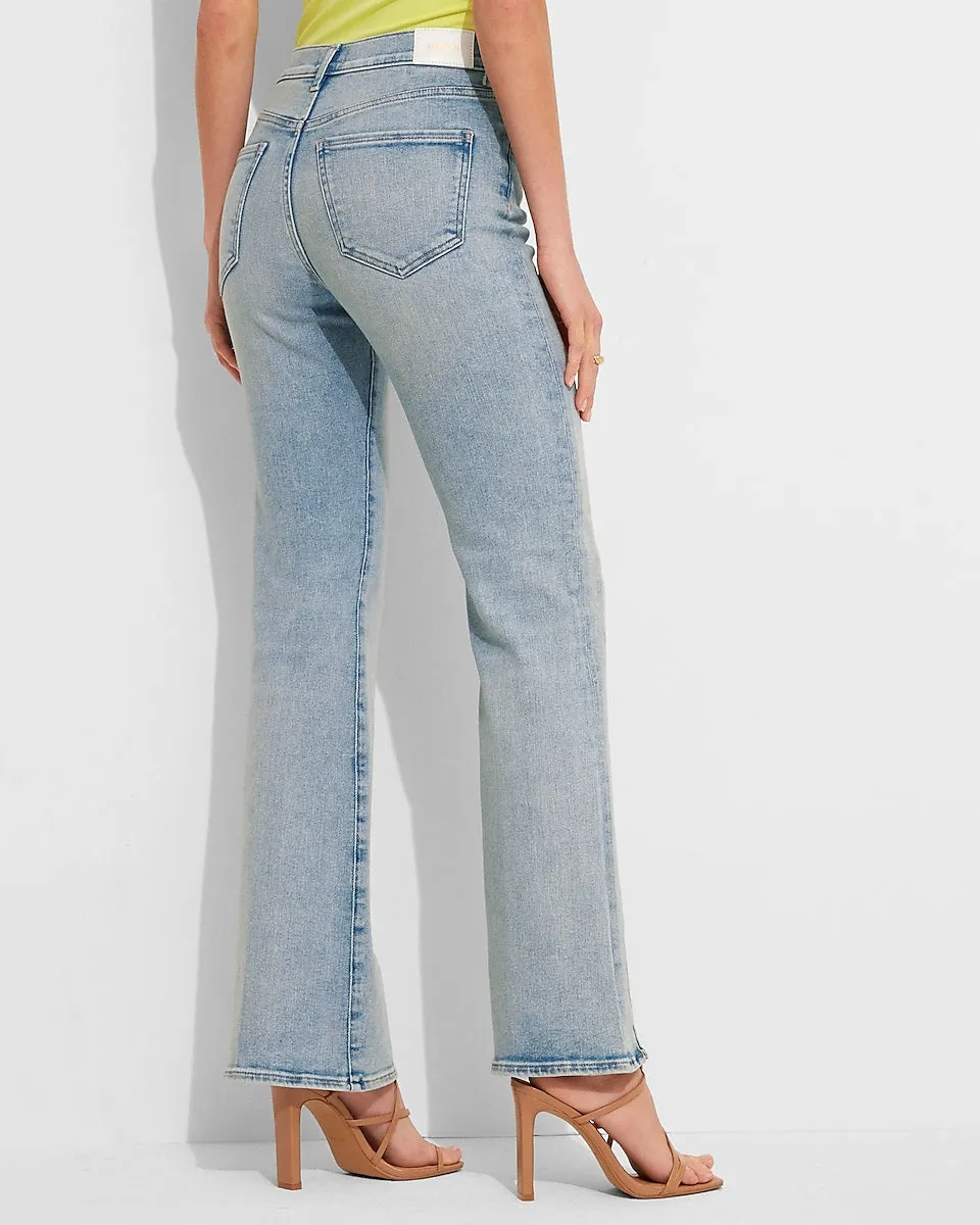 High Waisted Light Wash Vented Hem Bootcut Jeans in Light Wash