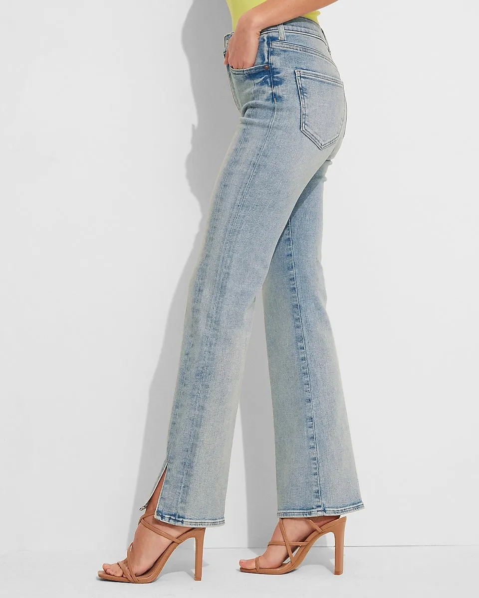 High Waisted Light Wash Vented Hem Bootcut Jeans in Light Wash