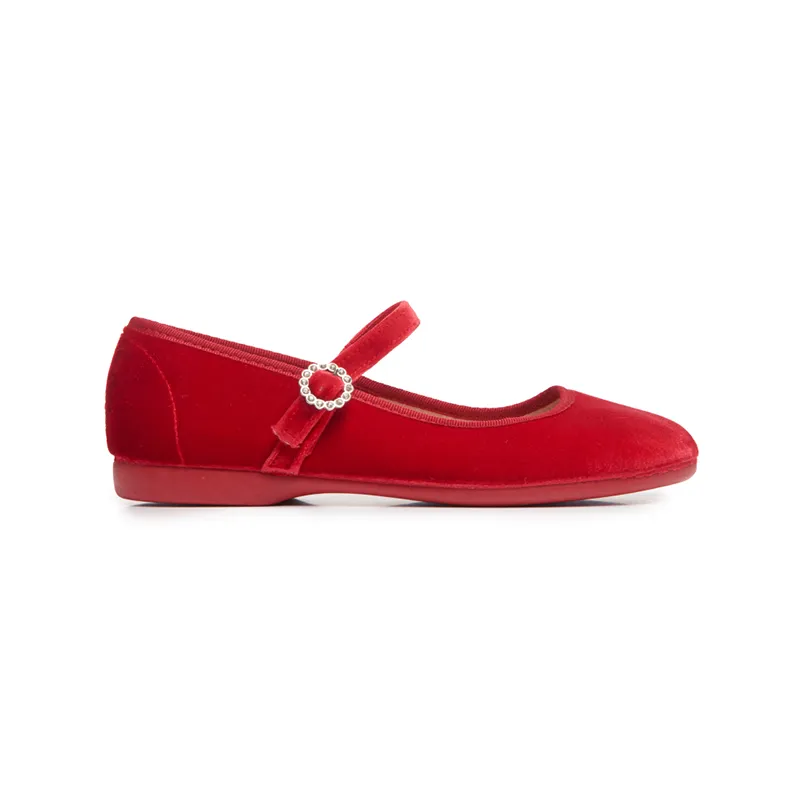 Holiday Velvet Mary Janes In Red